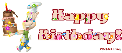 Happy birthday, chef dog with 3-layer cake